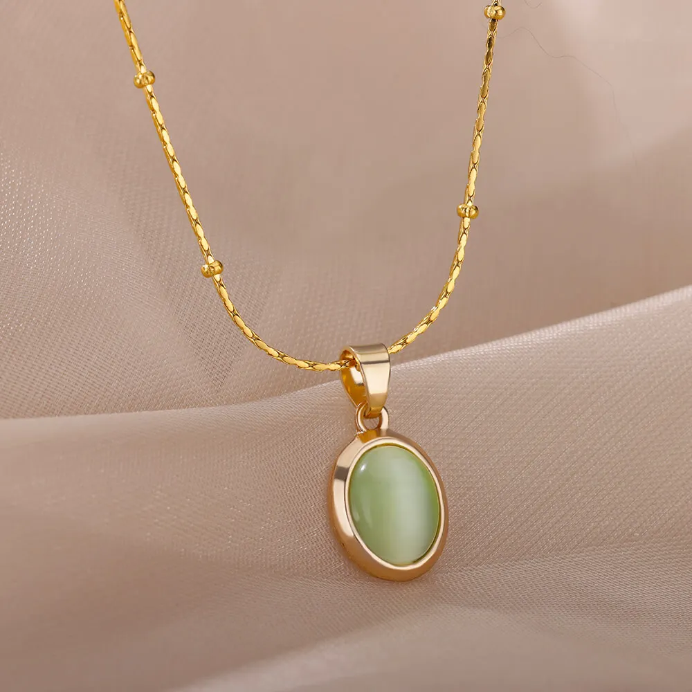 boho Green Opal Pendant Necklace