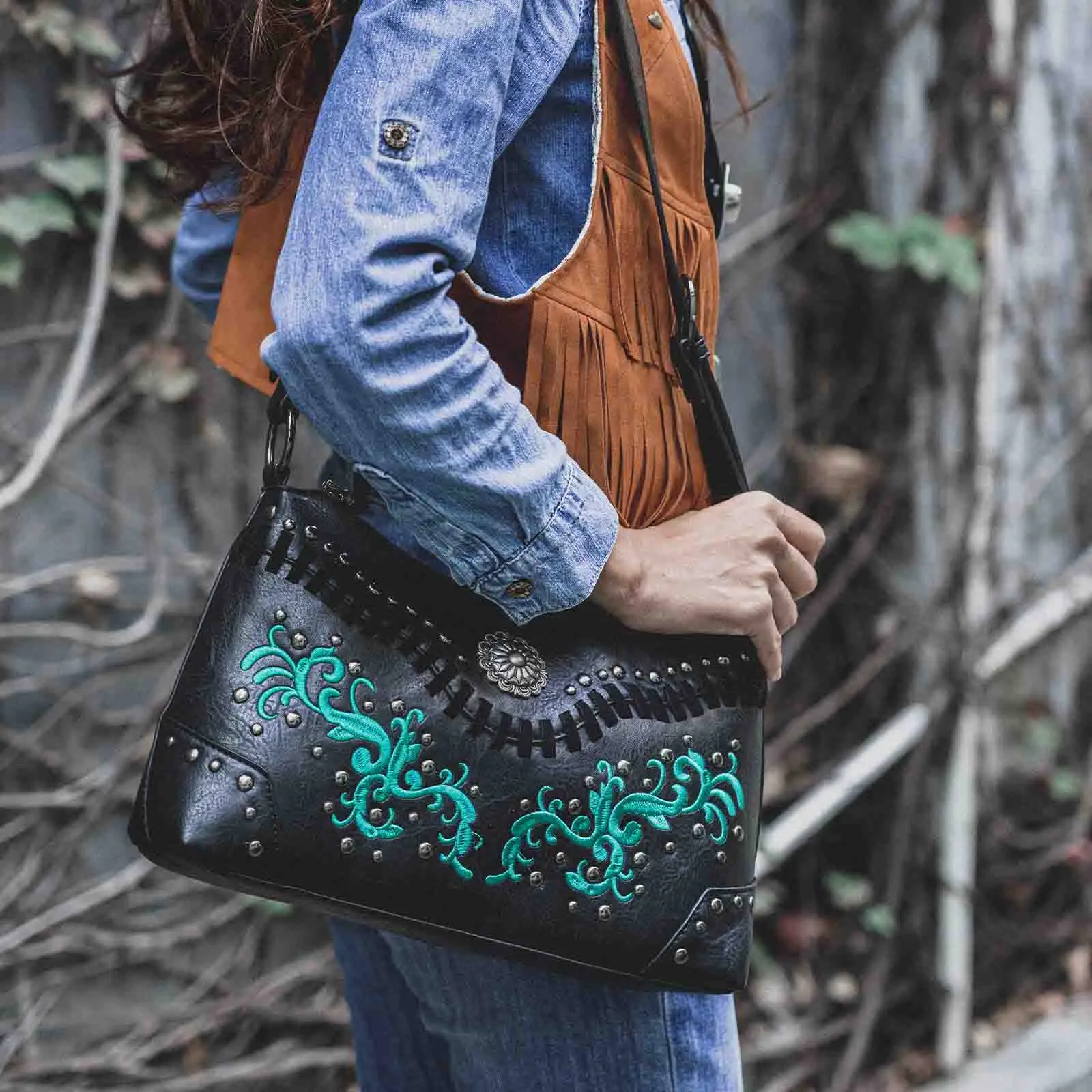 bohemian Bag Embroidered Leather Tote
