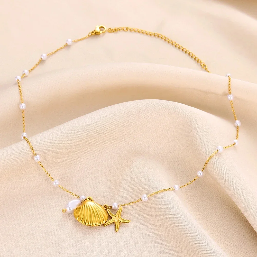 bohemian Shell Starfish Pearl Necklace