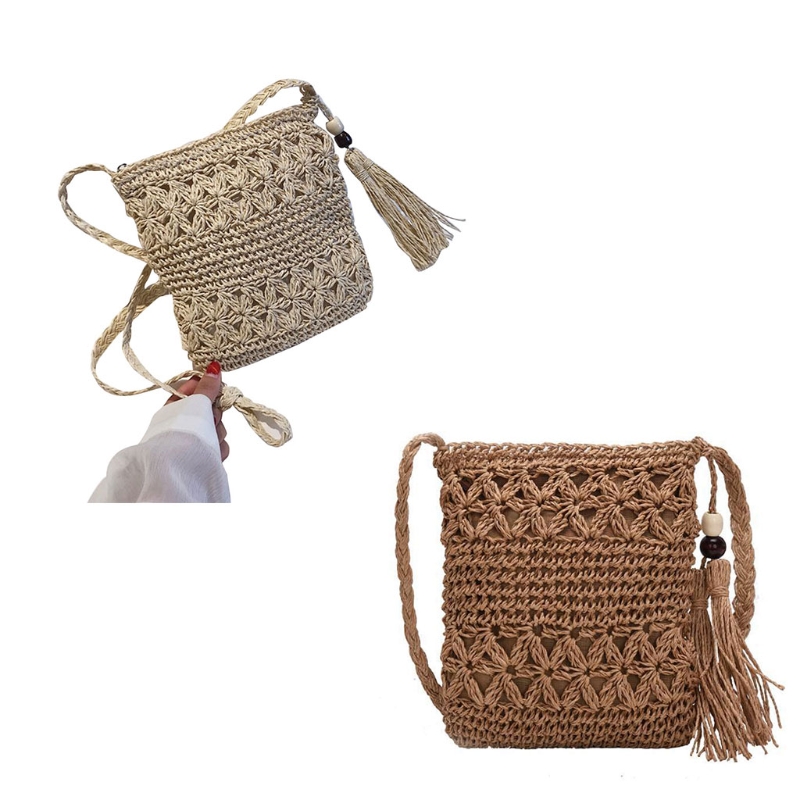 vintage Woven Straw Messenger Bag