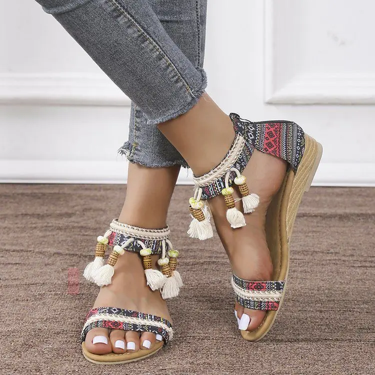 Colorful boho Sandals with Tassels