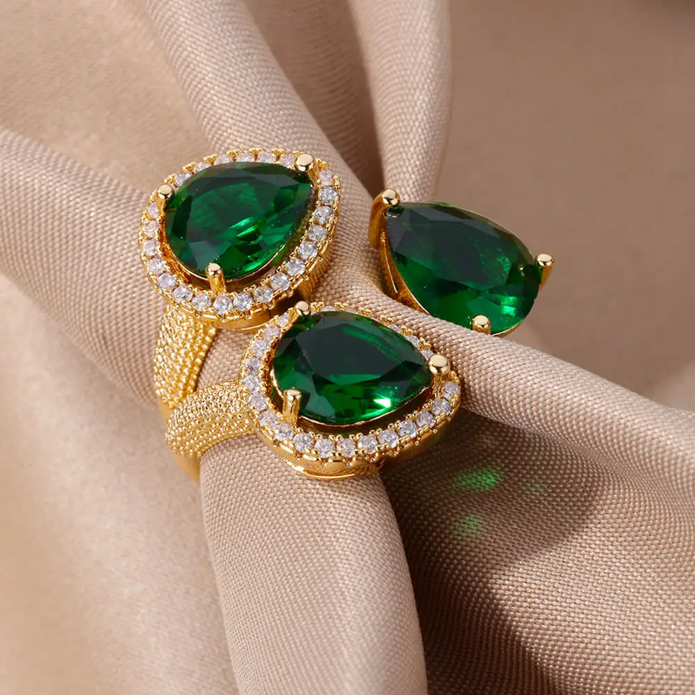 boho Waterdrop Green Zircon Ring