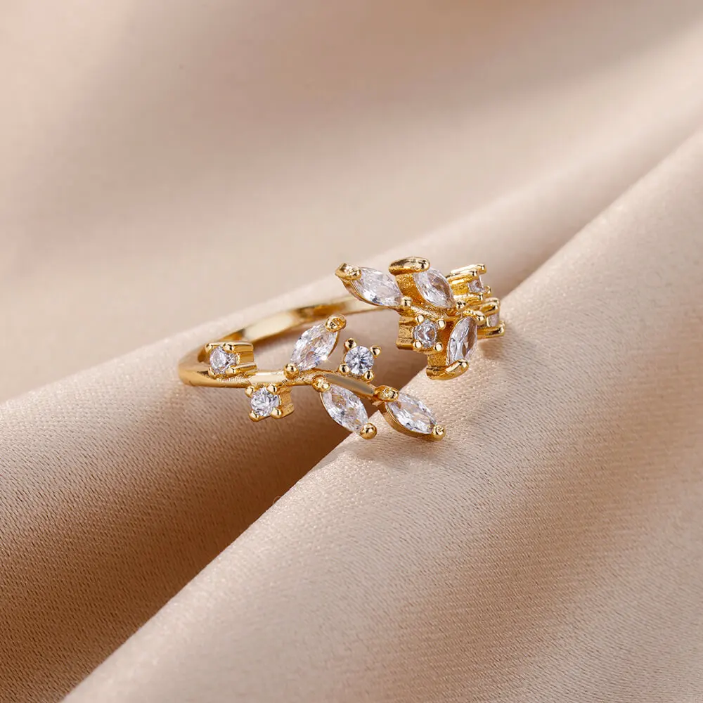 vintage Leaf Ring Gold Stainless