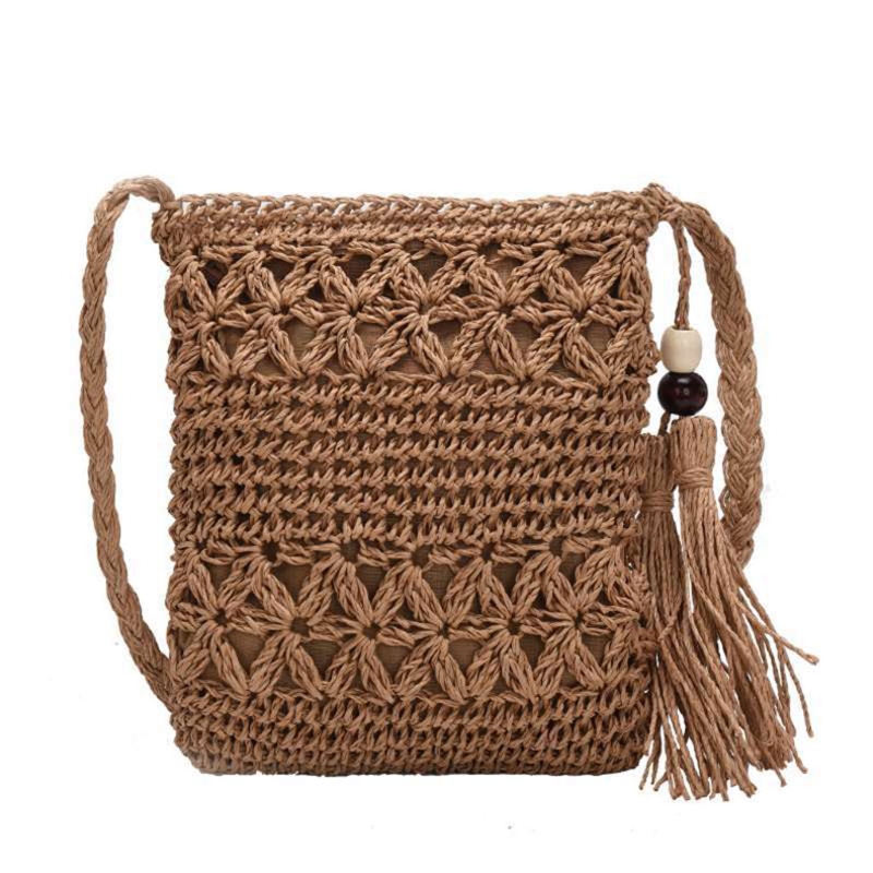 boho Woven Straw Messenger Bag