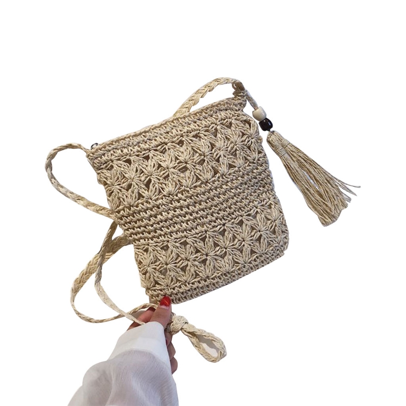 bohemian Woven Straw Messenger Bag