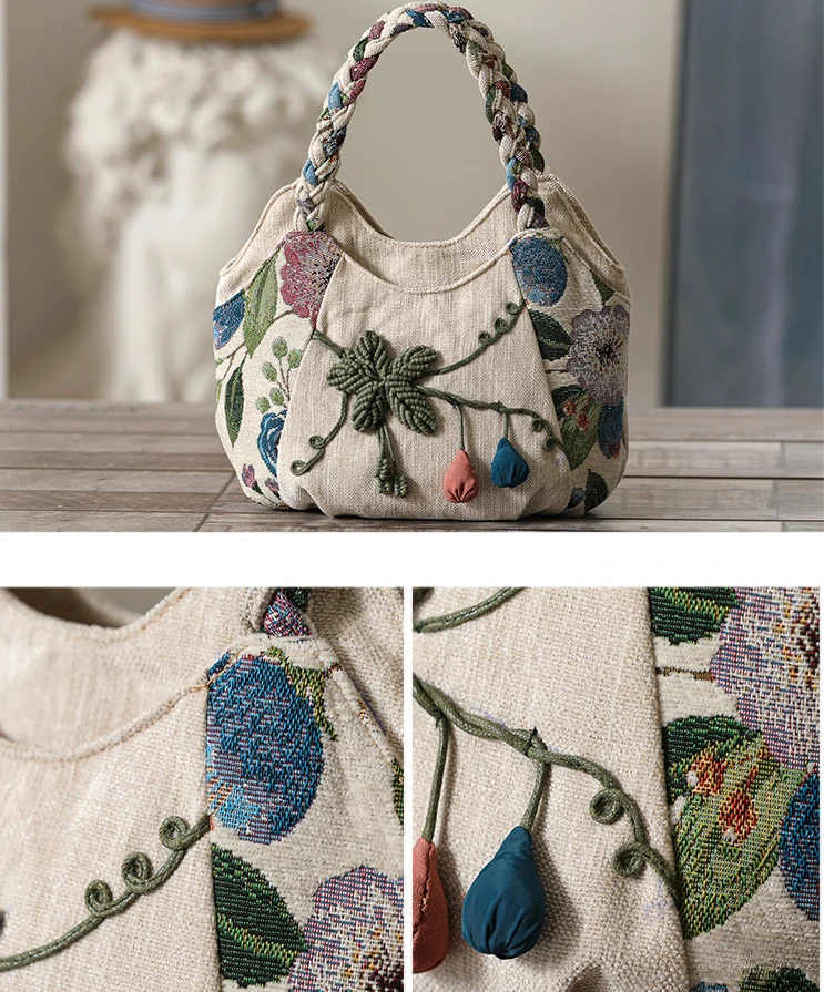 vintage Handbag with Embroidered Flowers