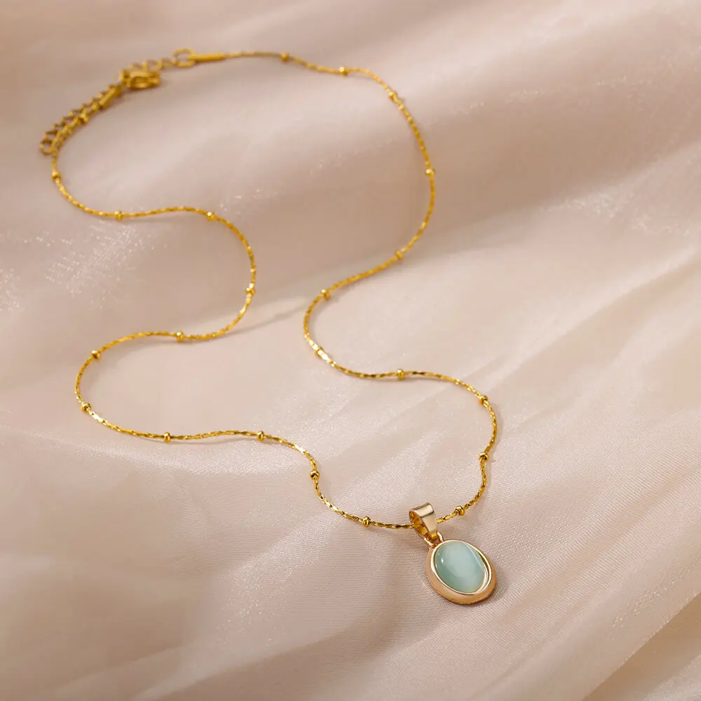 boho Green Opal Pendant Necklace