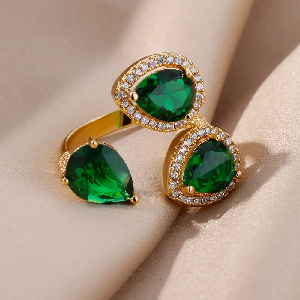 hippie Waterdrop Green Zircon Ring