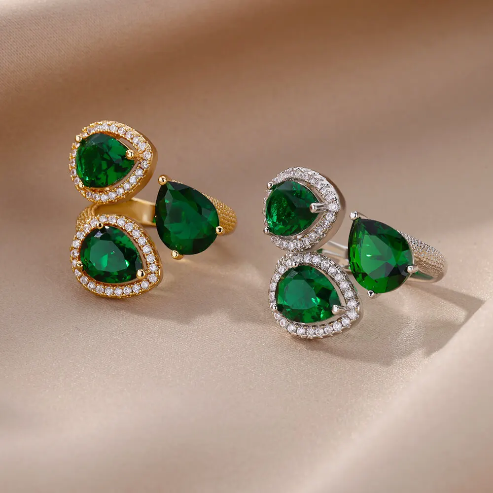 vintage Waterdrop Green Zircon Ring