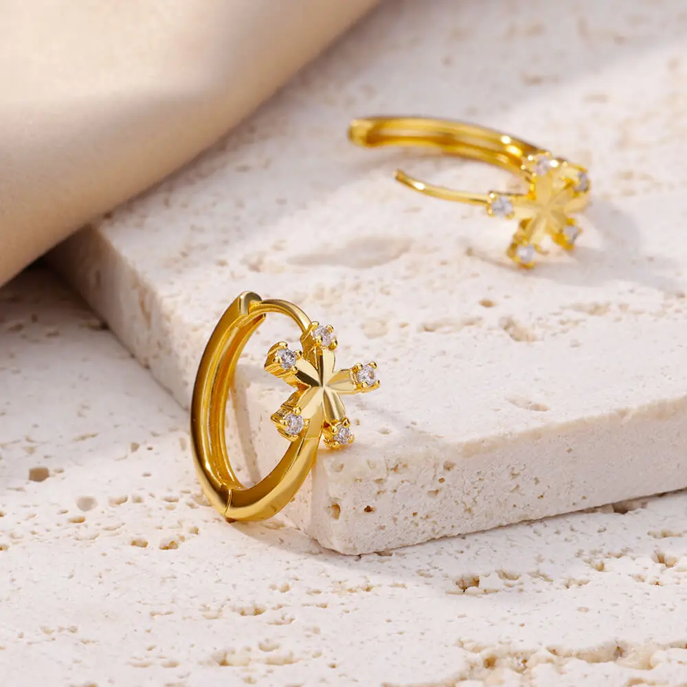 vintage Gold Star Hoop Earrings