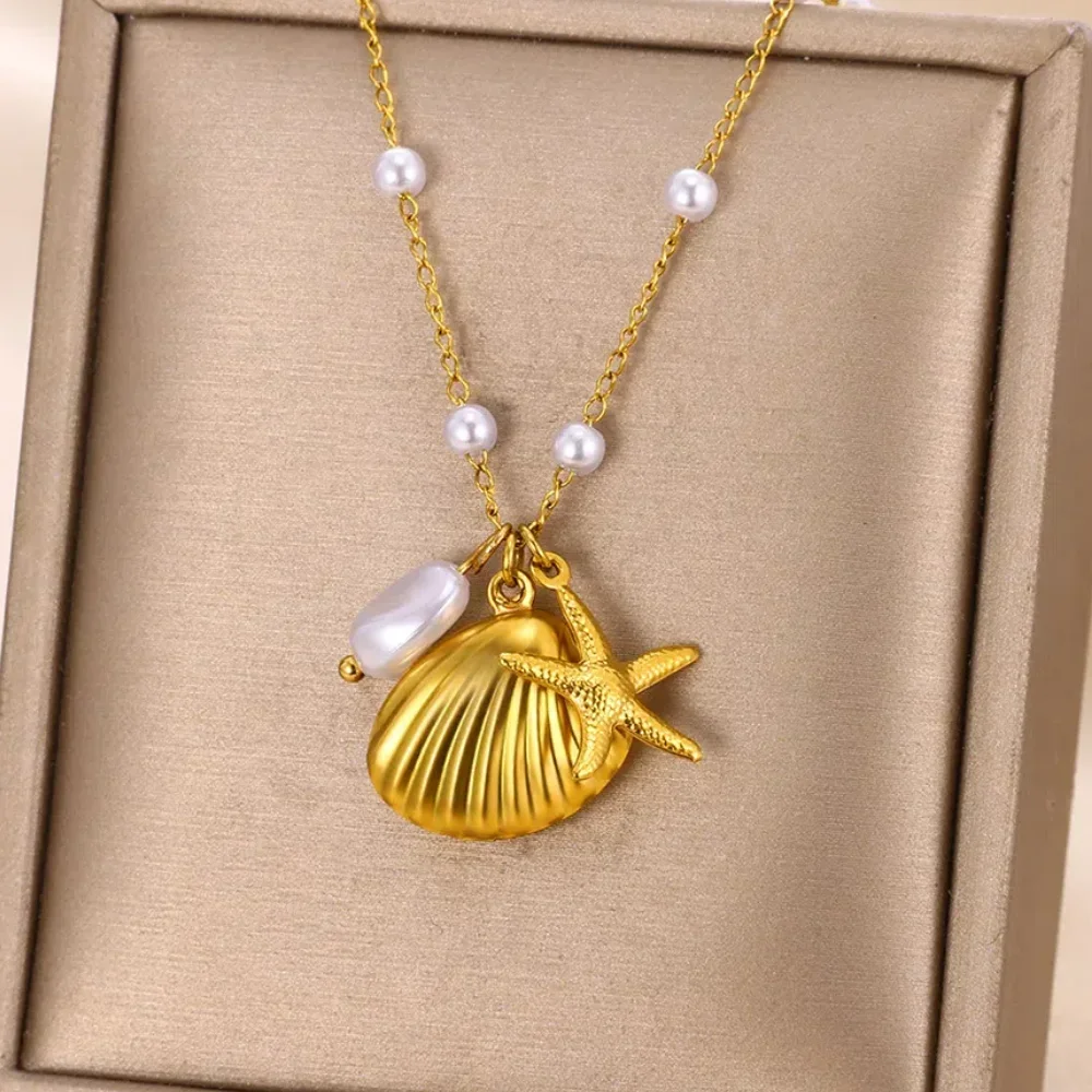 vintage Shell Starfish Pearl Necklace