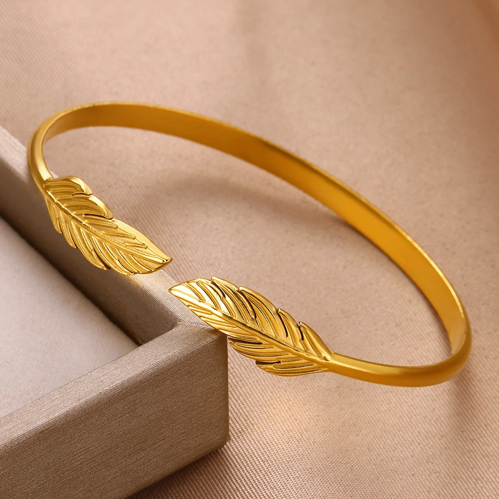 boho Feather Bangle Bracelet