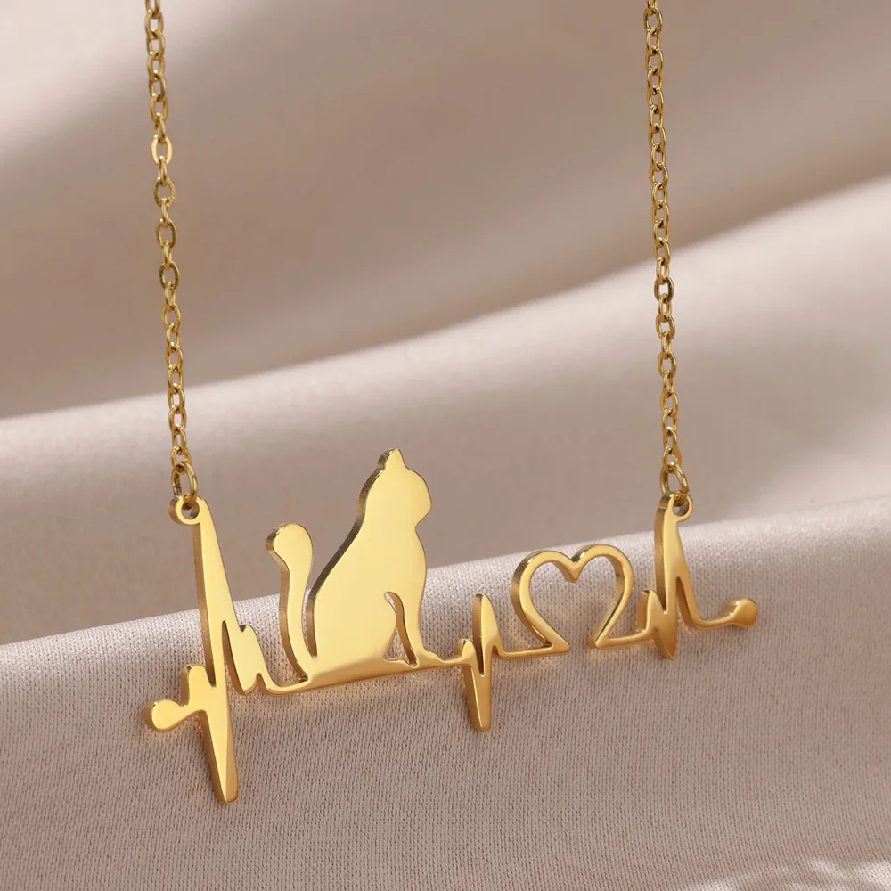 vintage Heartbeat Cat Necklace