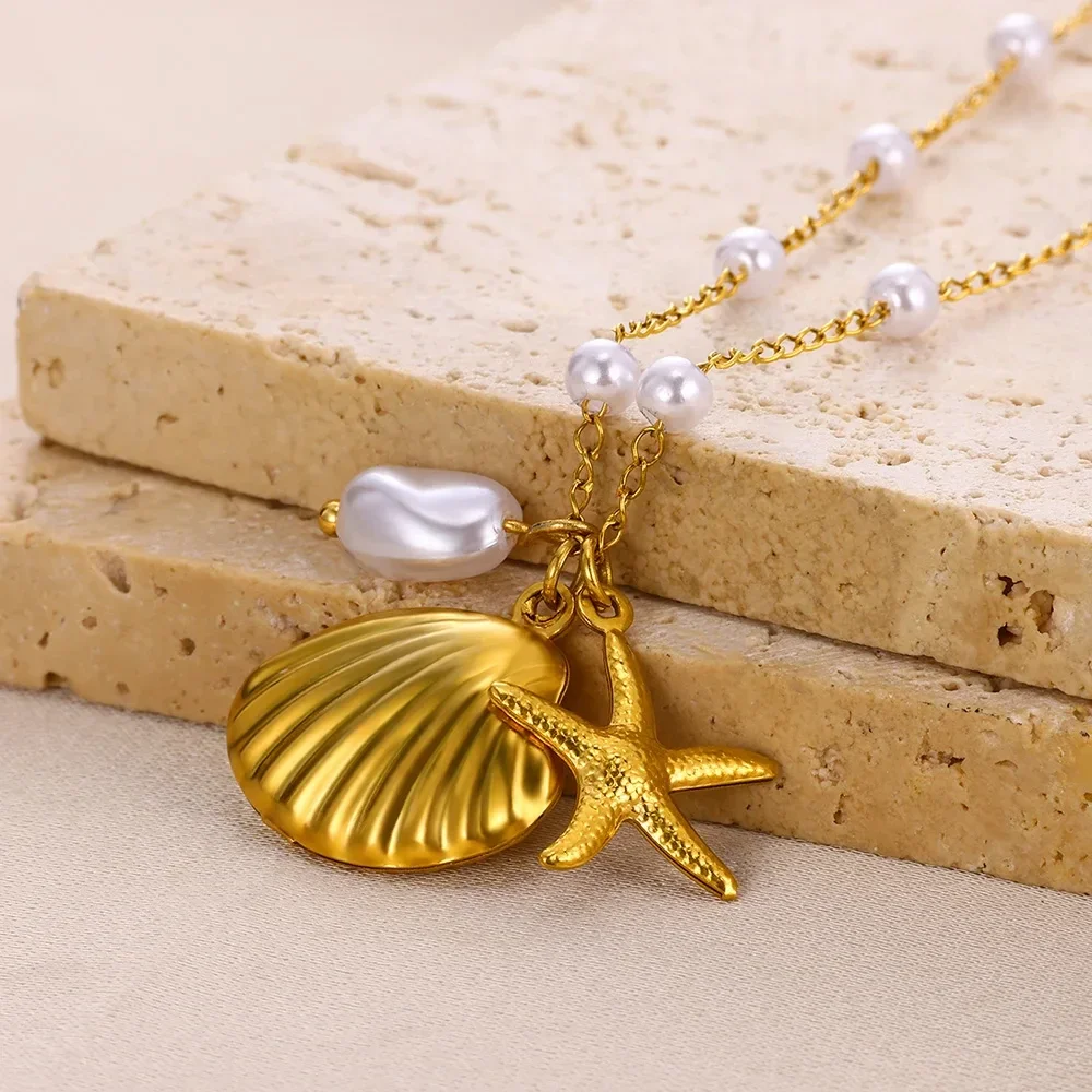 gypsy Shell Starfish Pearl Necklace