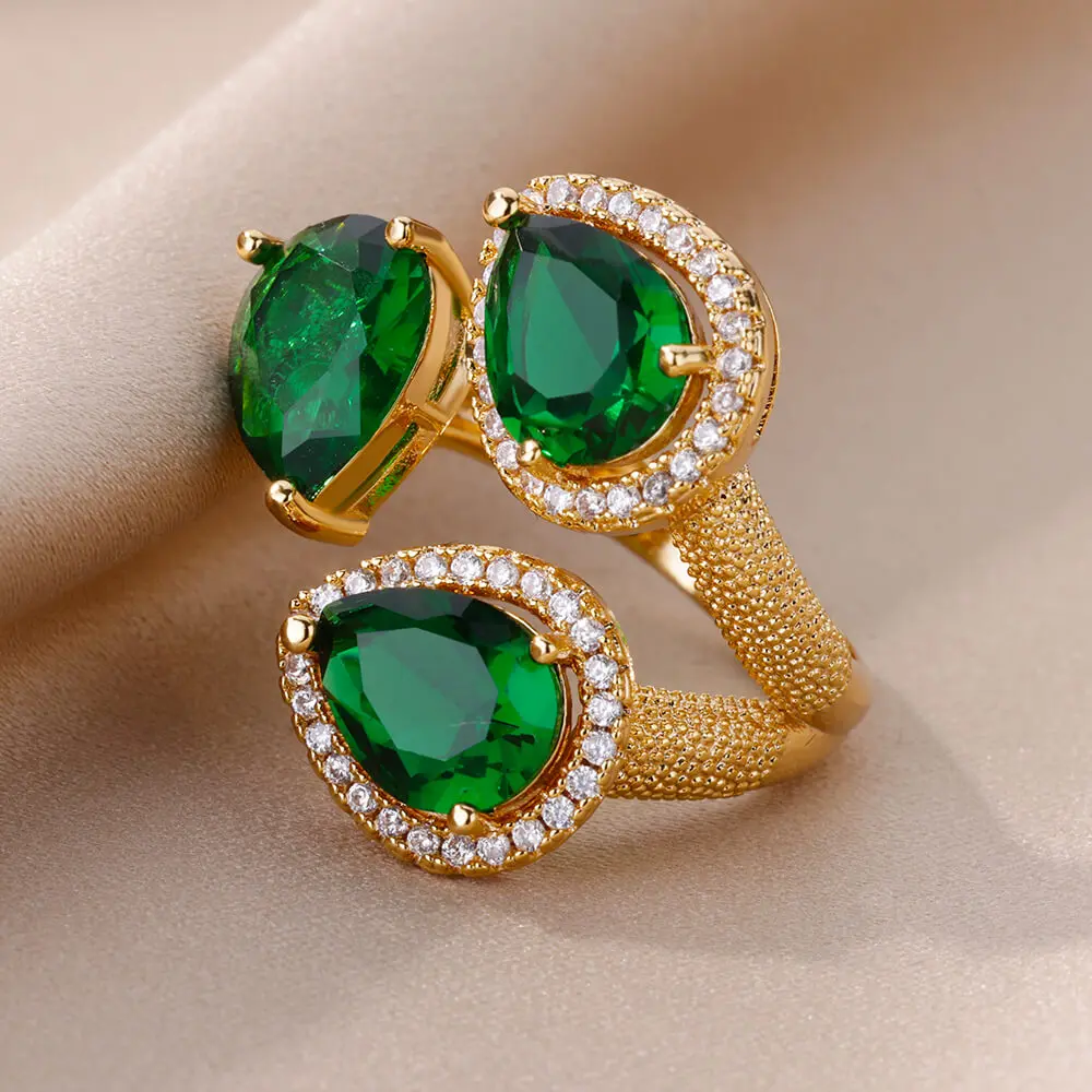 bohemian Waterdrop Green Zircon Ring