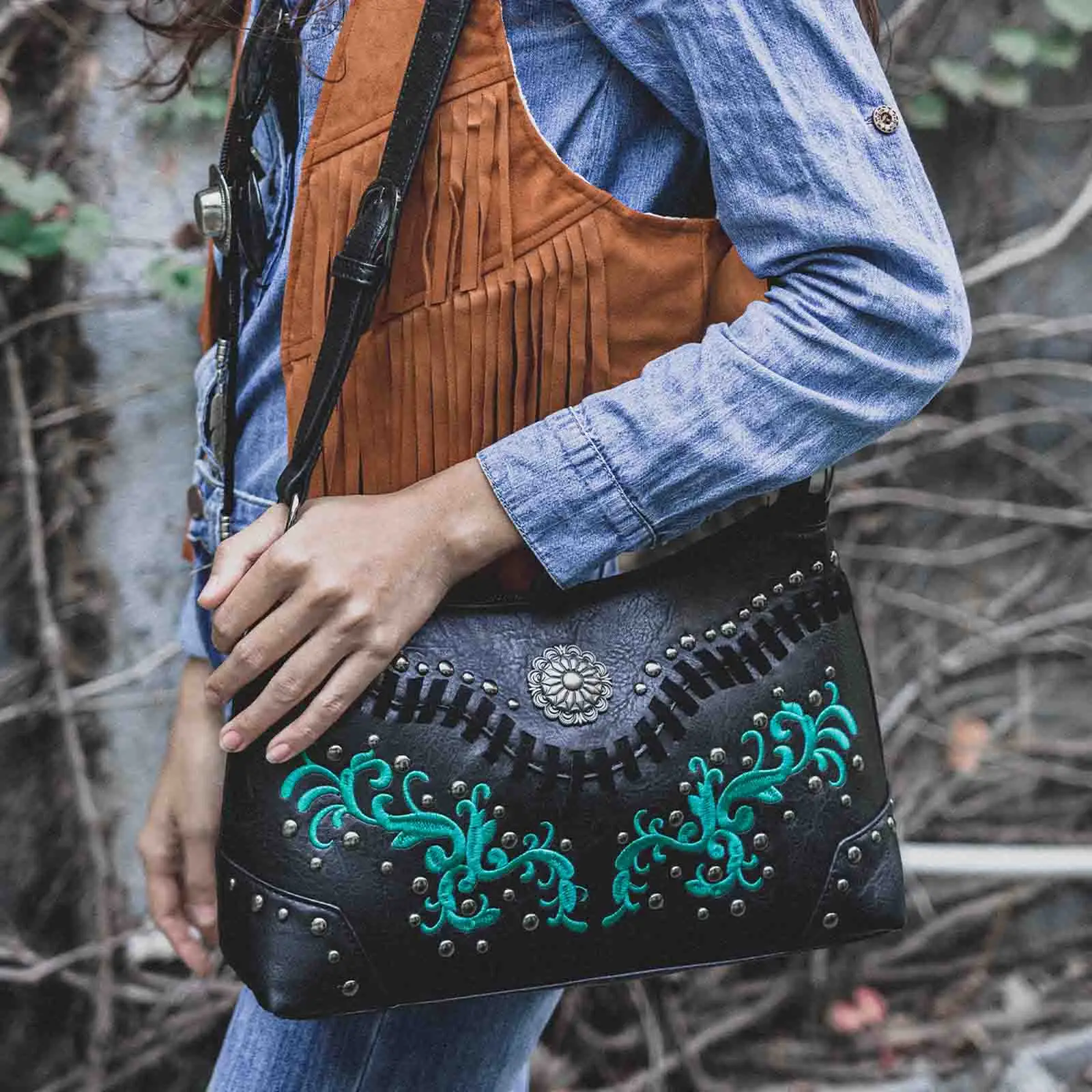 bohemian Bag Embroidered Leather Tote