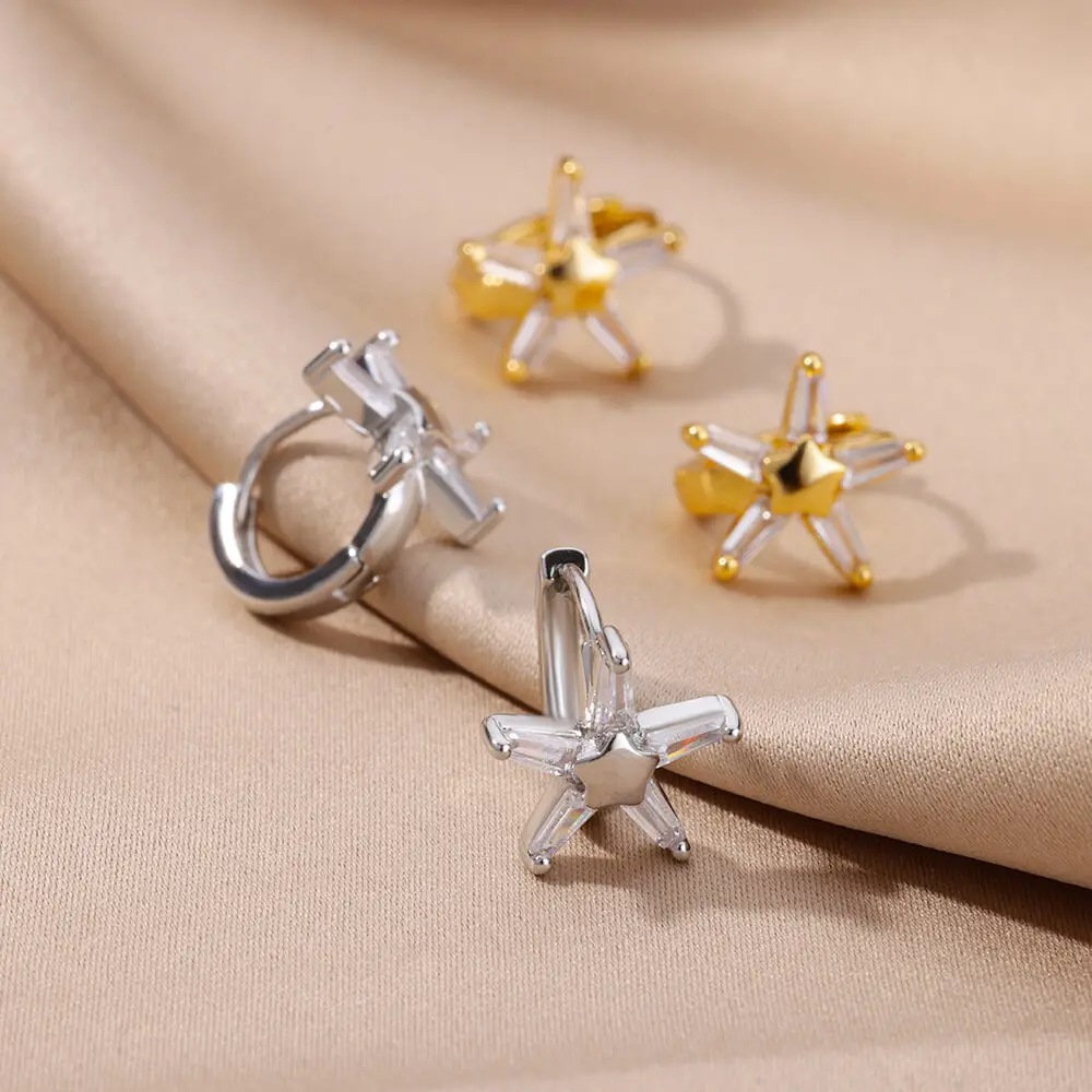 vintage Gold Star Hoop Earrings