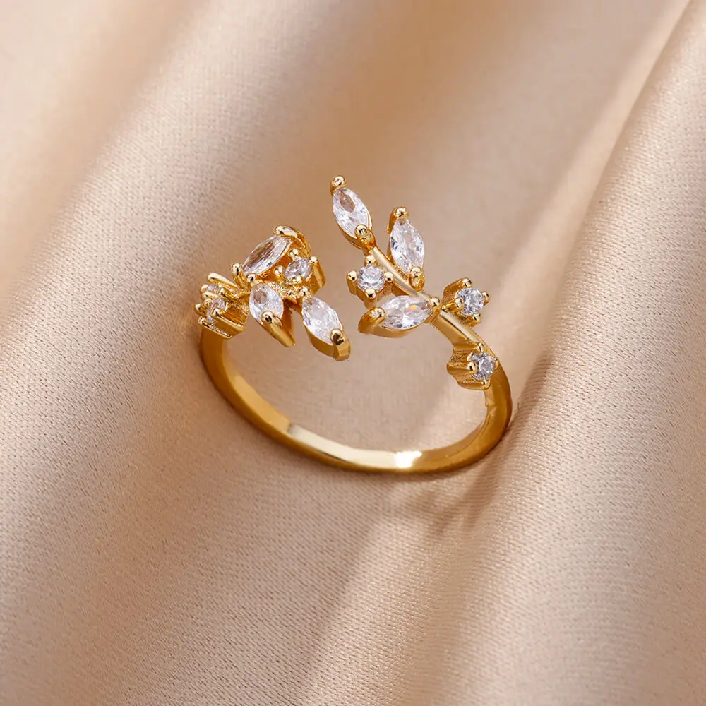 bohemian Leaf Ring Gold Stainless