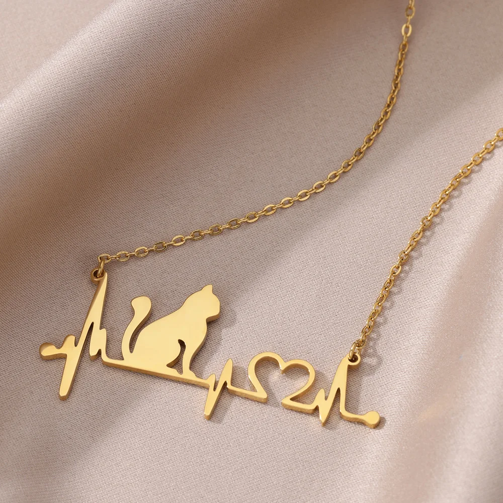 vintage Heartbeat Cat Necklace