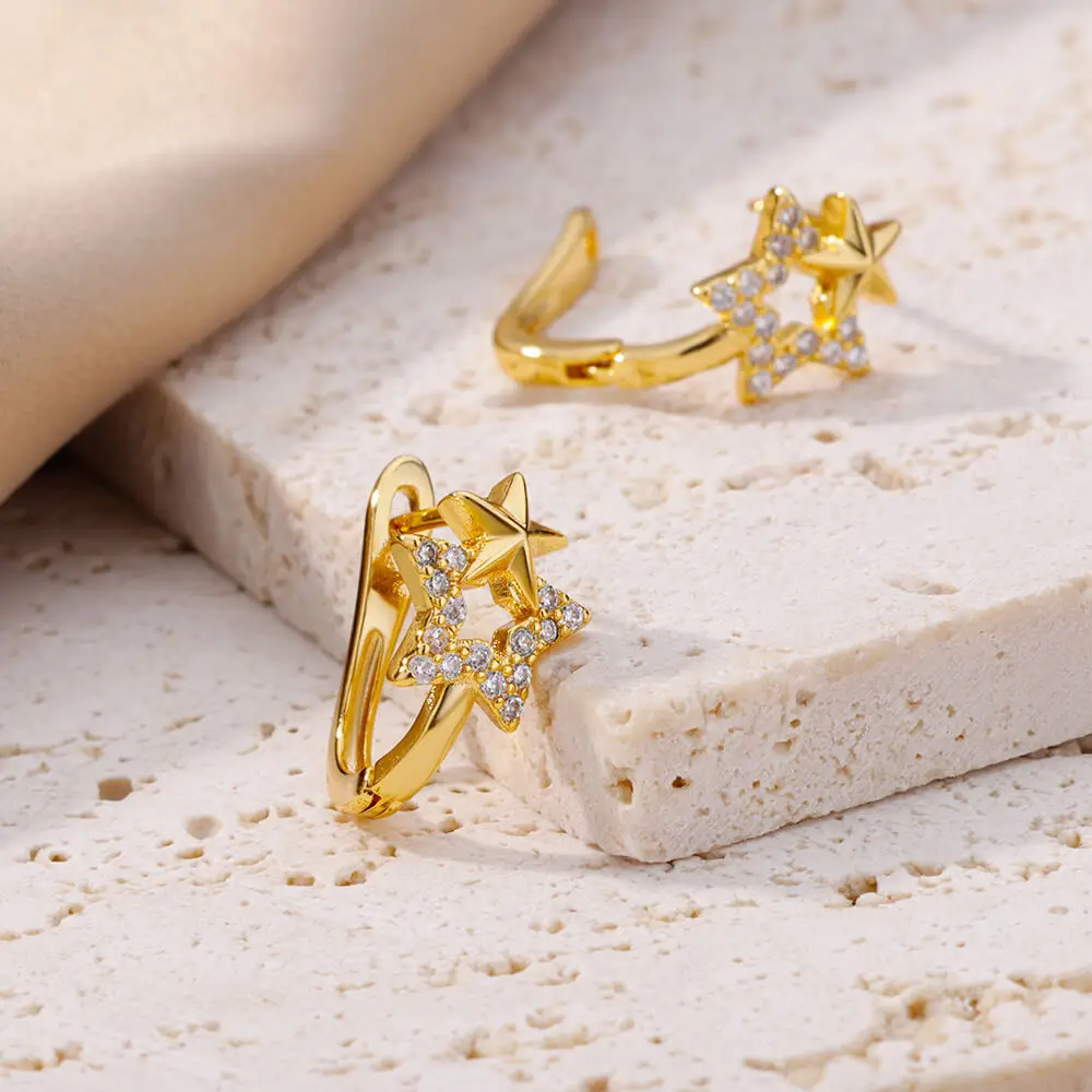 bohemian Gold Star Hoop Earrings