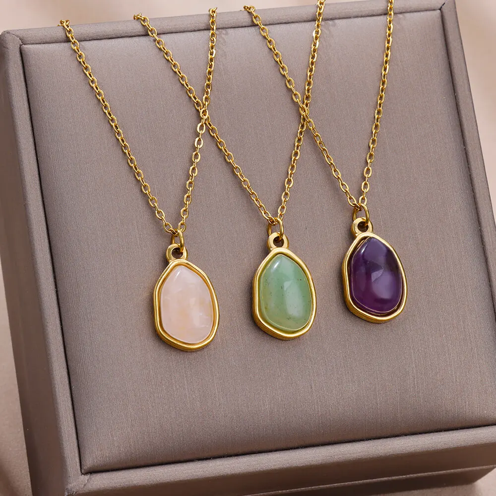 vintage Stone Pendant Necklace Women