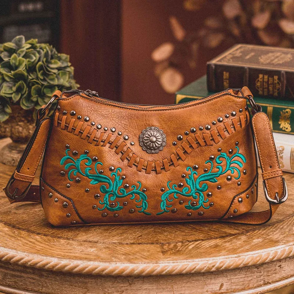 hippie Bag Embroidered Leather Tote