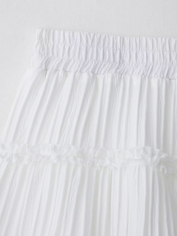 White Pleated Boho Mini Skirt - Imagen 4