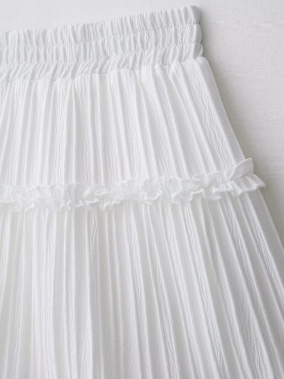 White Pleated Boho Mini Skirt - Imagen 7
