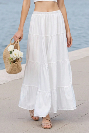 White Tiered Boho Maxi Skirt
