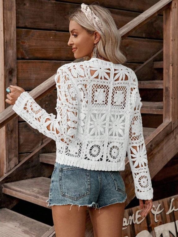Long Sleeve Embroidered Lace Boho Top - Image 2