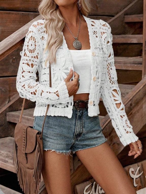 Long Sleeve Embroidered Lace Boho Top - Image 3