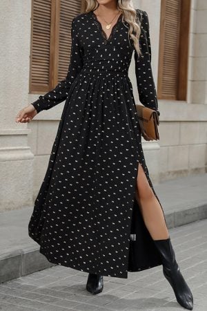 Polka Dot Black Boho Maxi Dress