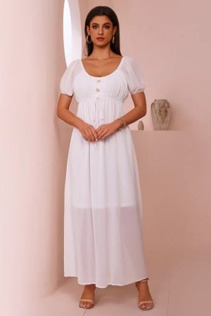 White Boho Dress Square Collar