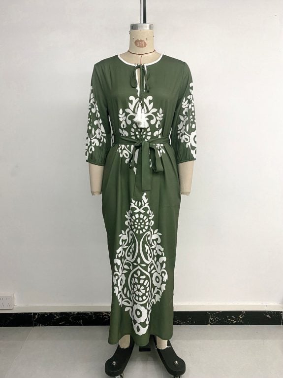 Green Boho Dress with Ethnic Print – Bild 12