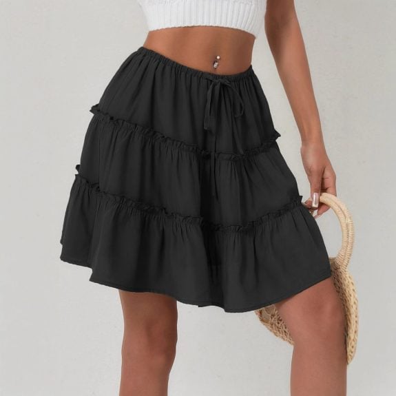 Dark Green Pleated Boho Mini Skirt - Kuva 3