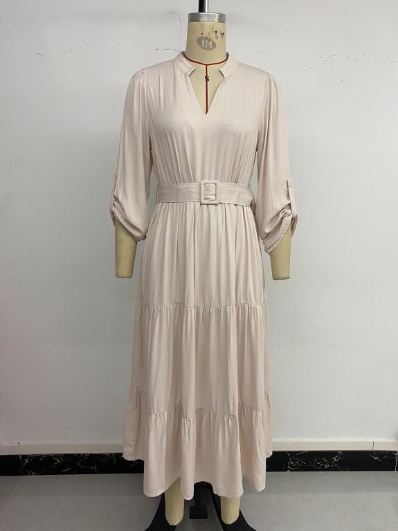 Long Sleeve Boho Midi Dress with Belt - Image 7