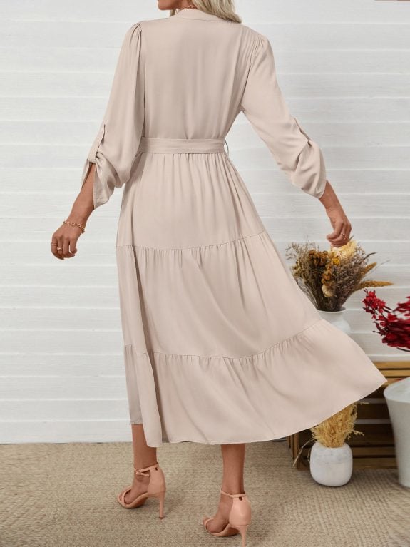 Long Sleeve Boho Midi Dress with Belt - Image 6
