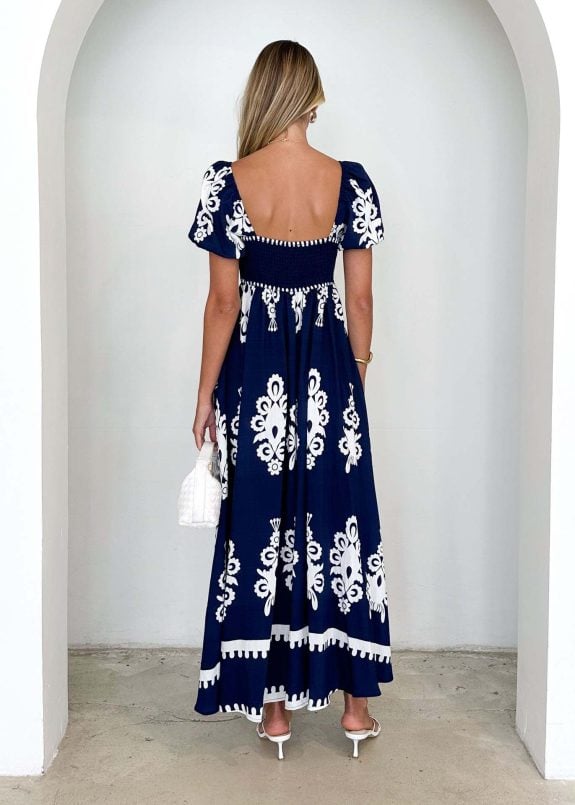 Dark Blue and White Boho Cocktail Dress – Image 3