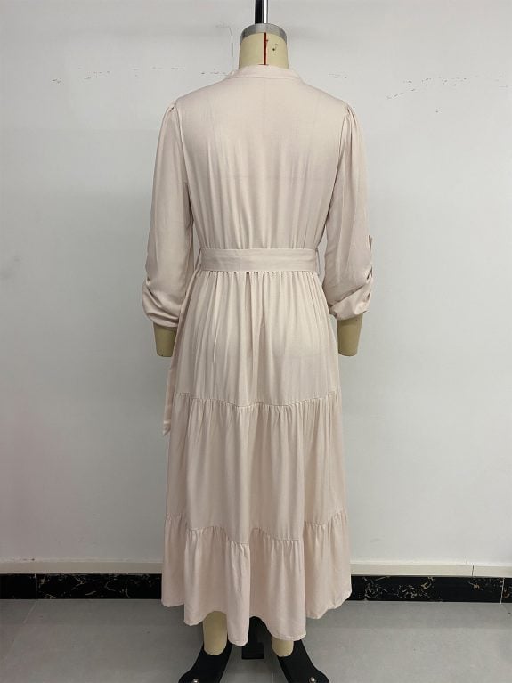 Long Sleeve Boho Midi Dress with Belt - Image 9