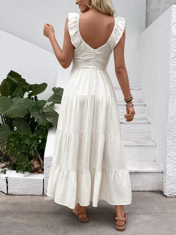 Boho V Neck White Cocktail Dress – Image 6
