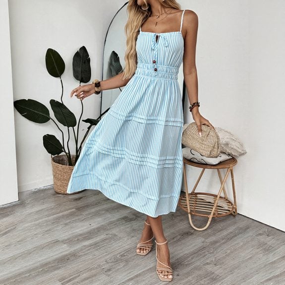 Robe midi d'été sans manches romantique