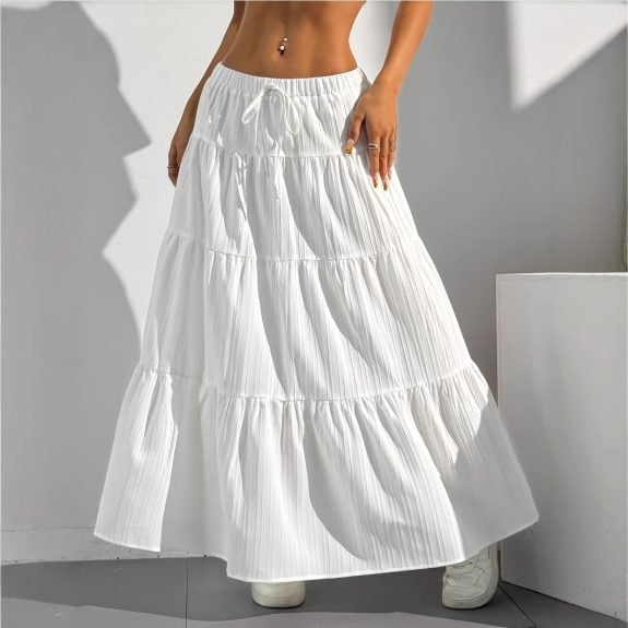 Valkoinen Boho Chic Maxi-hame