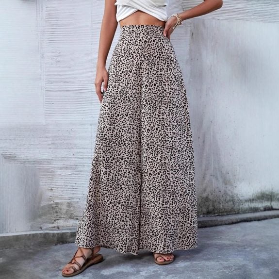 Leopard Print Wide-Leg Pants
