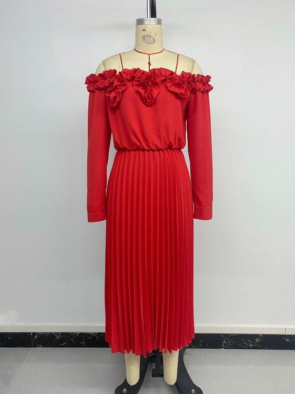 Red Off Shoulder Long Sleeve Boho dress - Image 11