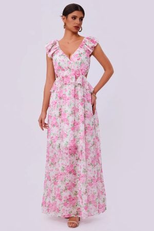 Summer Elegance Women Floral Printed Hem Long Women Clothing