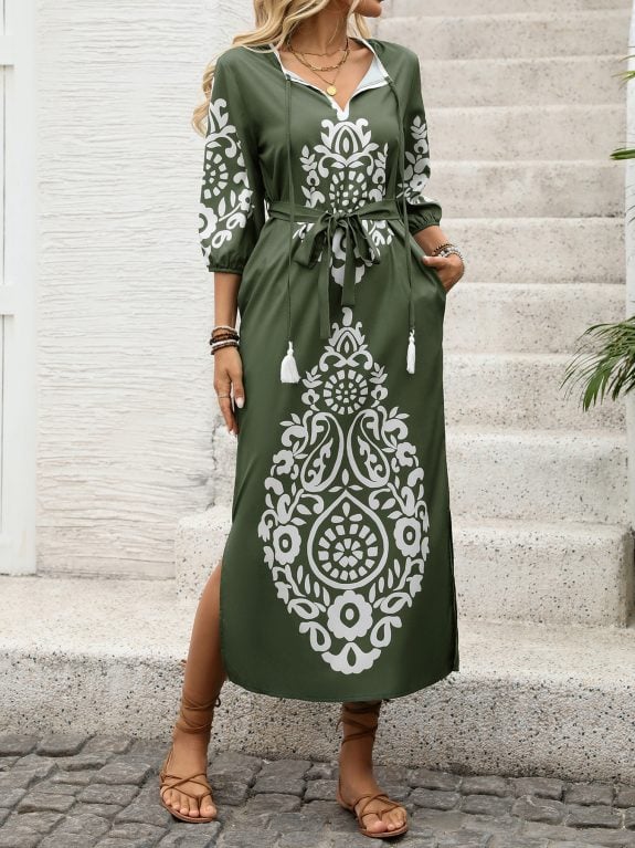 Green Boho Dress with Ethnic Print – Bild 5