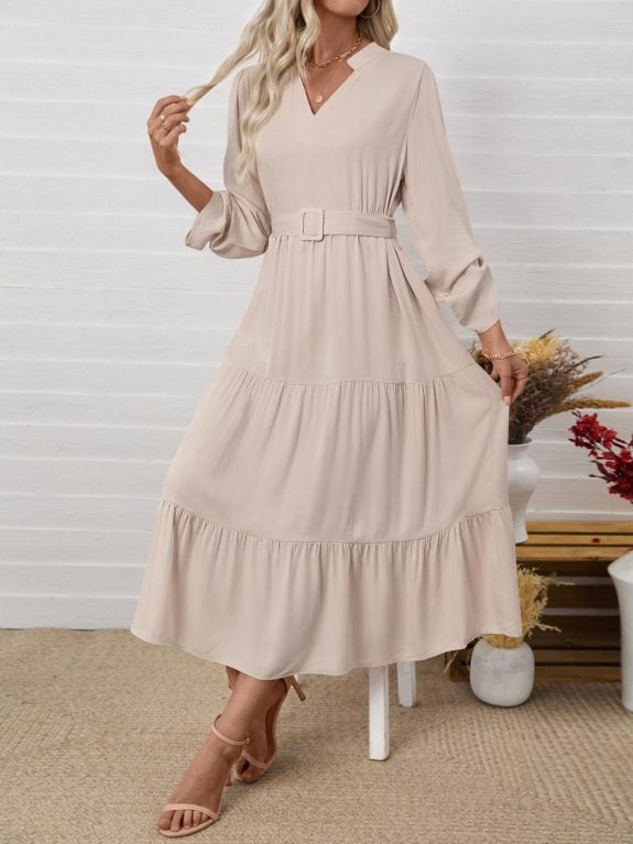 Long Sleeve Boho Midi Dress with Belt - Image 3