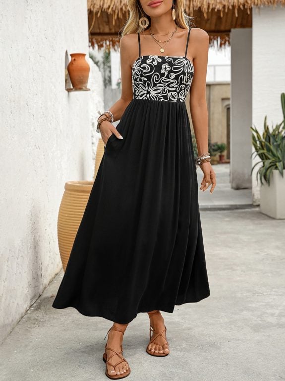 Elegant Black and White Floral Dress – Image 5