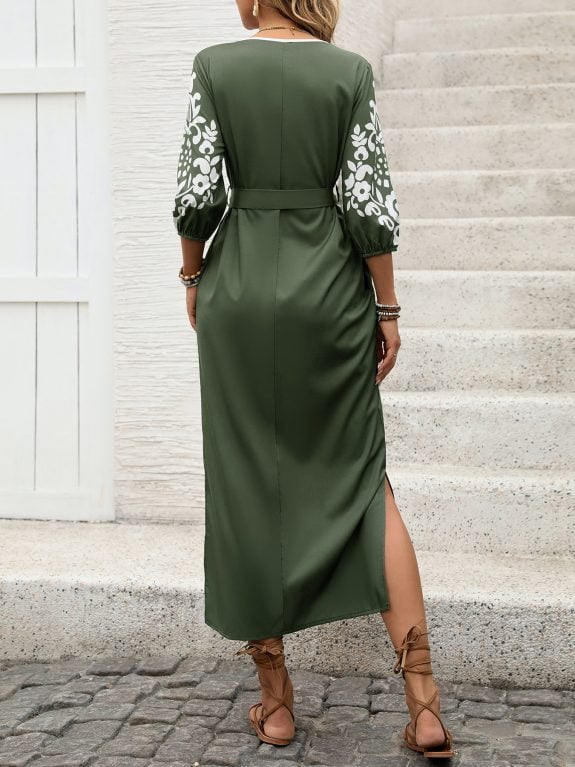 Green Boho Dress with Ethnic Print – Bild 6