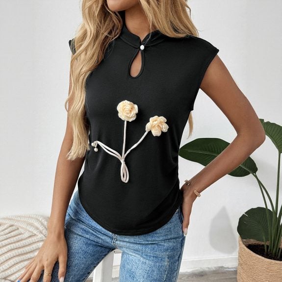 Elegantes schwarzes Boho-Chic Top